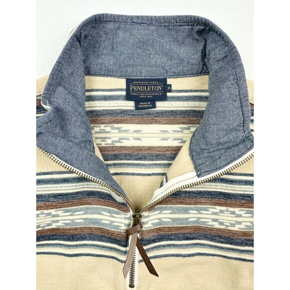 Pendleton Cream and Blue Striped Zip Up Sweater - Picture 6 of 11